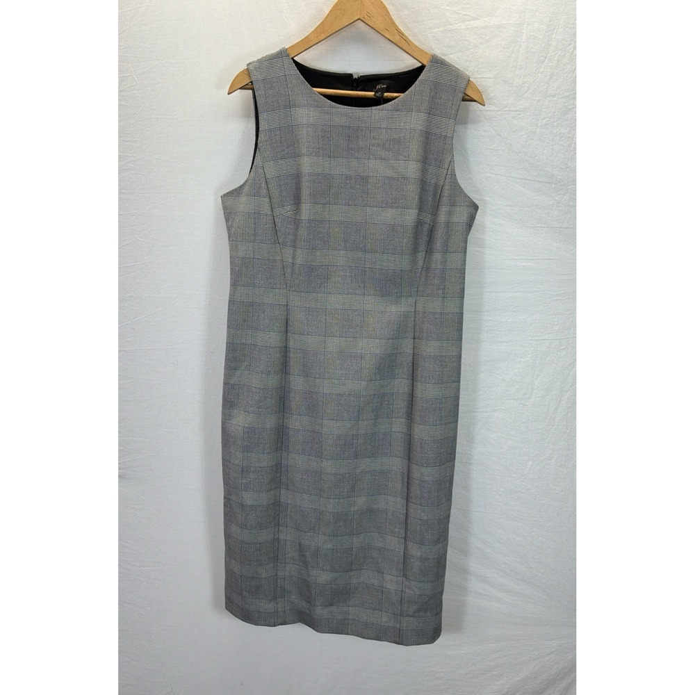 New J.Crew Women Glen Plaid Sheath Dress Gray Blue Sleeveless Size 12 Office